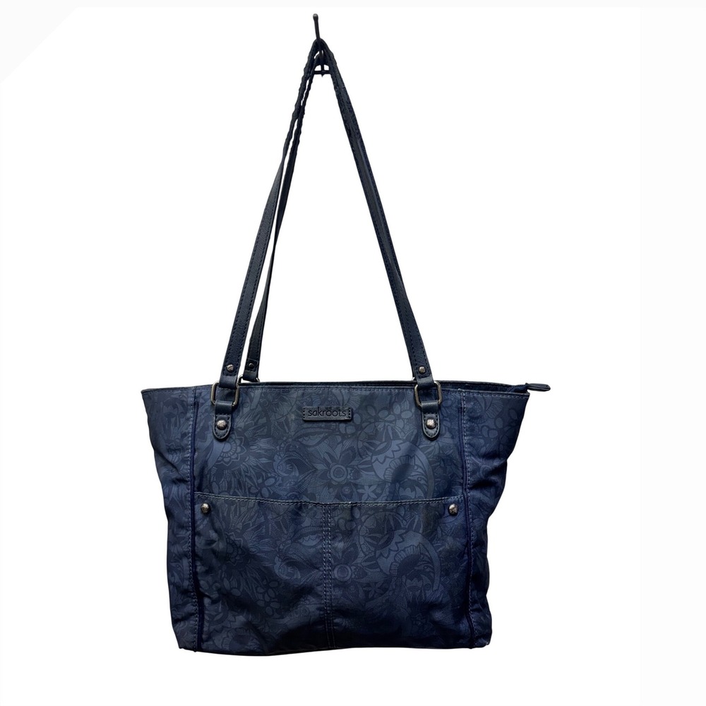 Sakroots Artist Circle Navy Blue Floral Print Large‎ Zip Top Tote Shoulder Bag
